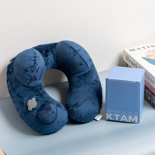 หมอนรองคอแบบเป่าลมพกพาเนื้อผ้ากำมะหยี่